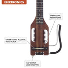 The Traveler Guitar® Ultra-Light Acoustic Guitar has built-in electronics with a piezo bridge under the saddle and a standard 1/4" output.