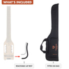 The Traveler Guitar® Ultra-Light Nylon guitar includes a removable lap rest and a fitted gig bag.