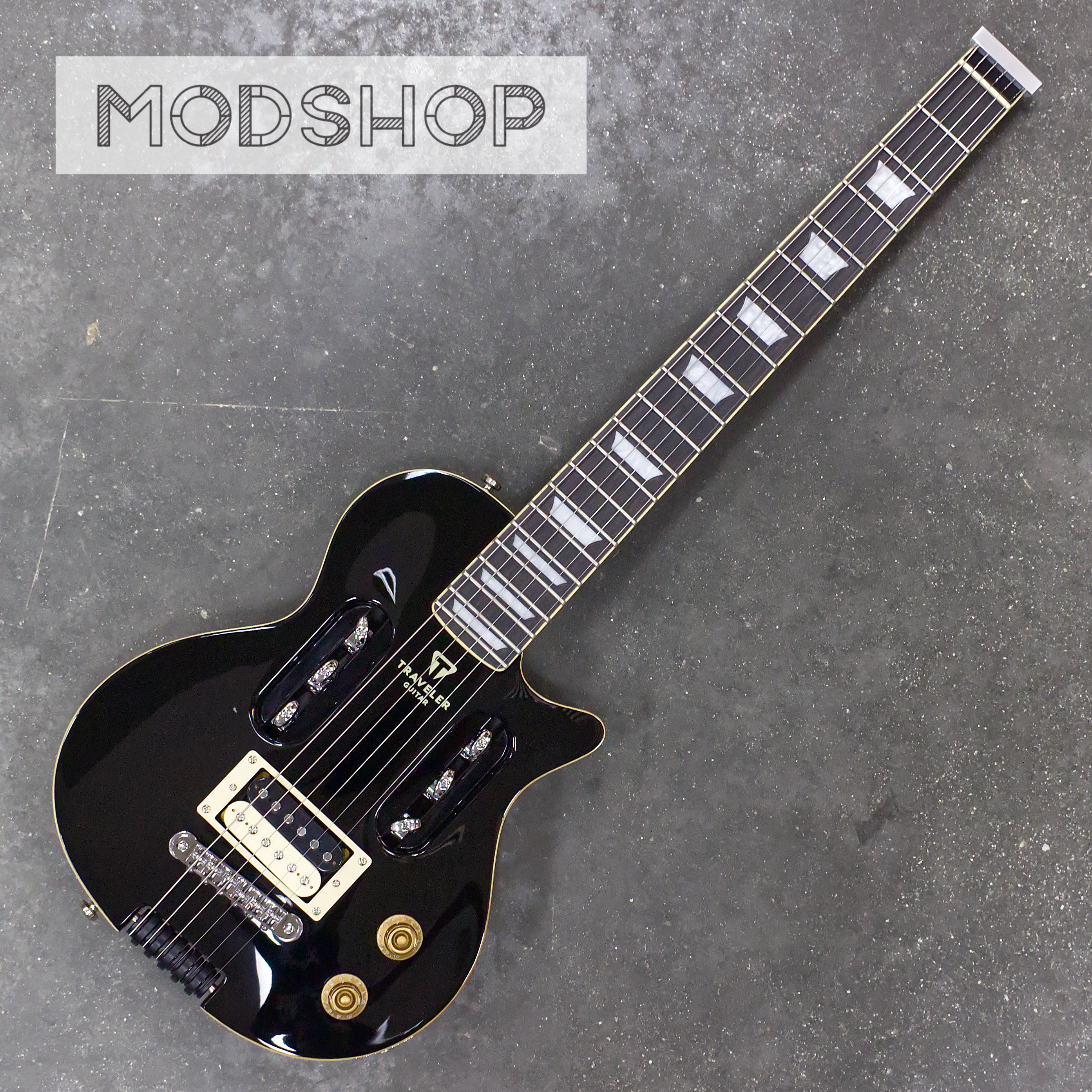 EG-1 Deluxe Mod Shop (Gloss Black/ Locking Tuners)-Traveler Guitar®
