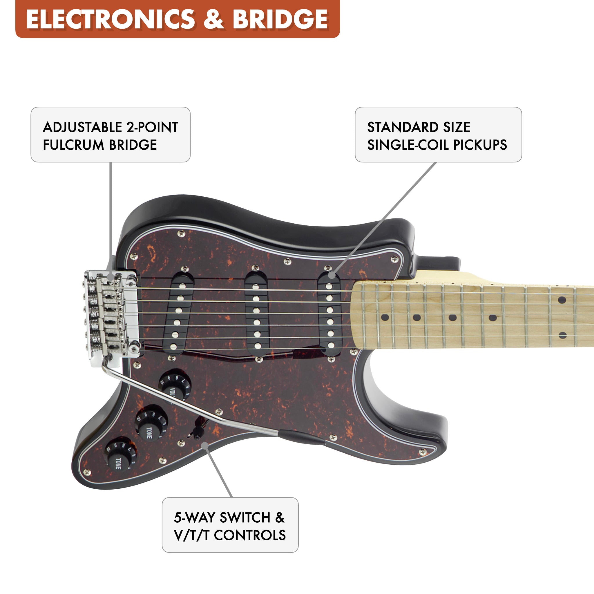 B-Stock Travelcaster Deluxe (Black/Tortoise/Maple)-Traveler Guitar®