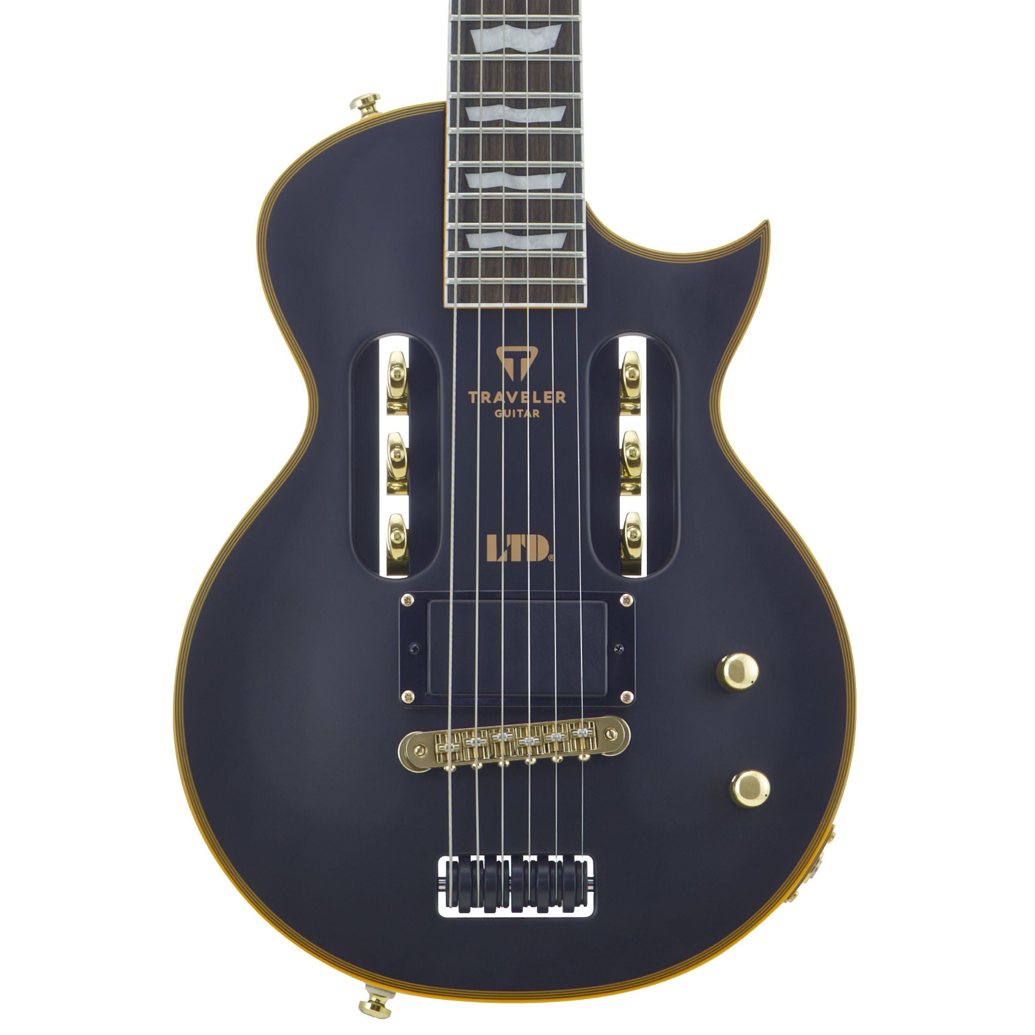 LTD EC-1 Deluxe (Vintage Black) Electric Guitar - Traveler Guitar® (front closeup)