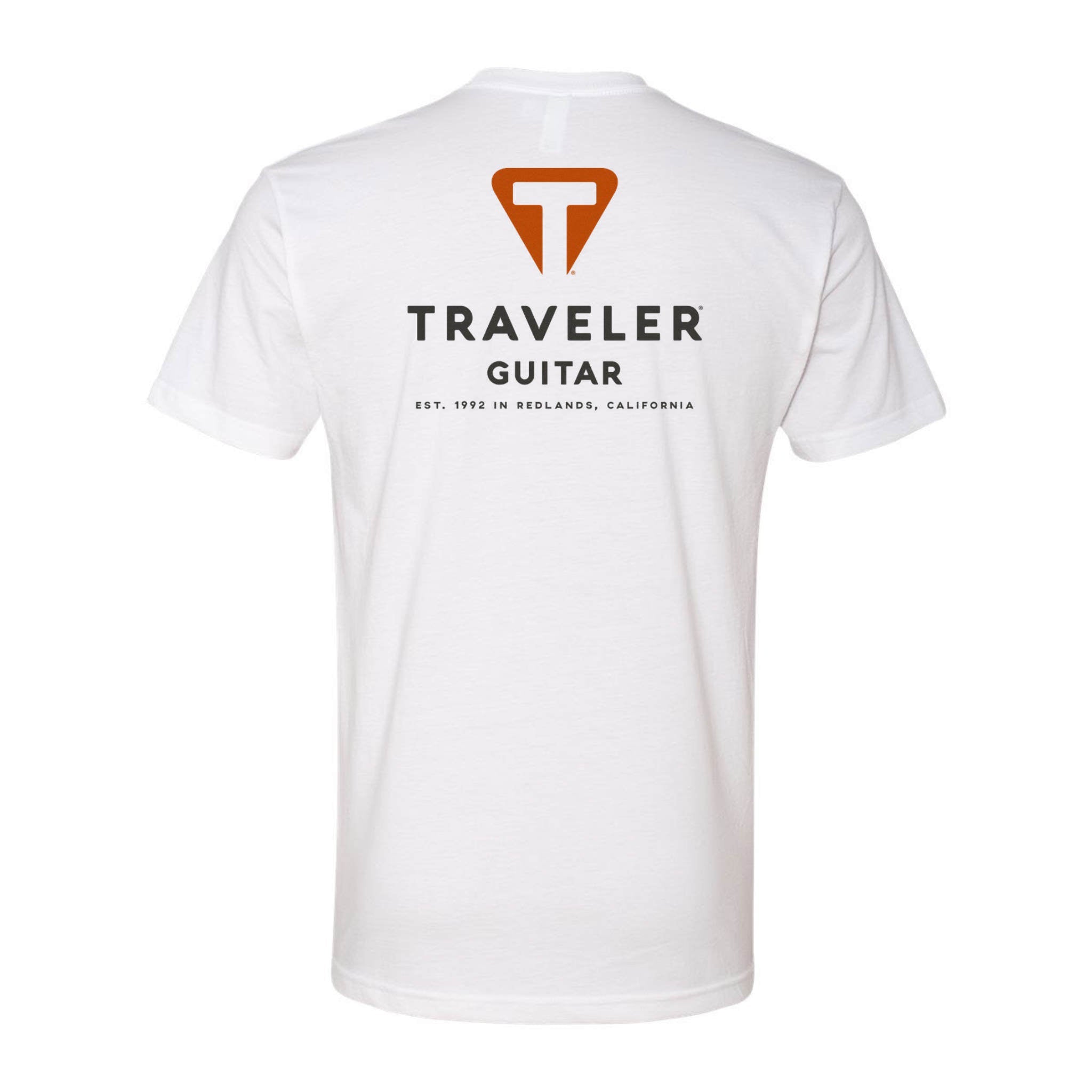 Traveler Guitar Origin Logo Tee (Back Logo, White) Apparel