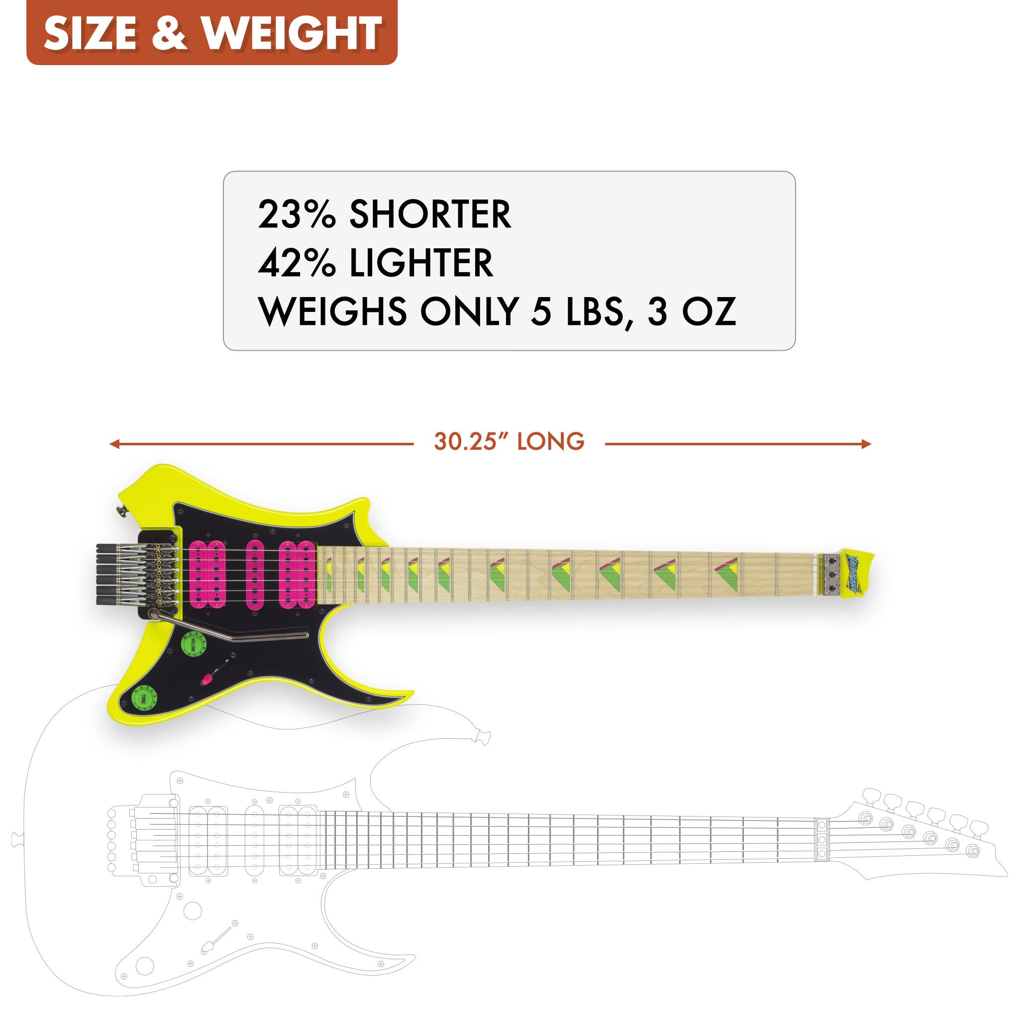 Headless Vaibrant® Deluxe V88XHL Travel Electric Guitar w/Gig Bag